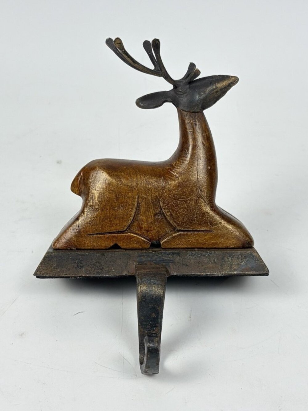 Pier 1 Imports Reindeer Christmas Stocking Hanger Holder Wood Metal Holiday Deer